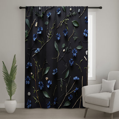 Rideaux à motif de fleurs bleues, voilages et voilages à motif floral - 1 panneau