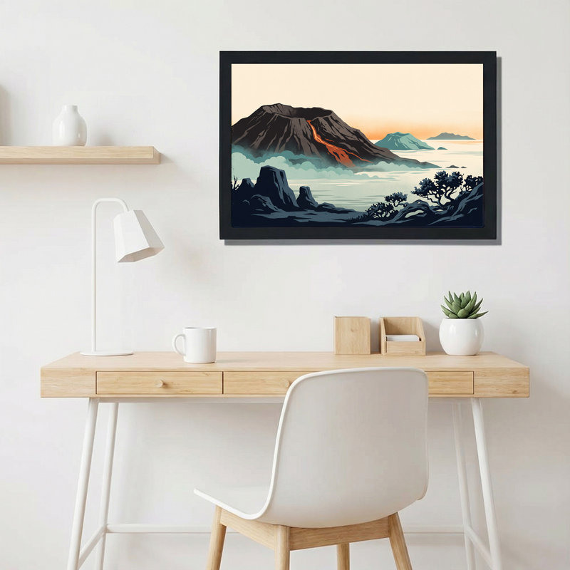 Art mural rétro sur toile volcanique avec coulée de lave orange, 12"H x 18"W