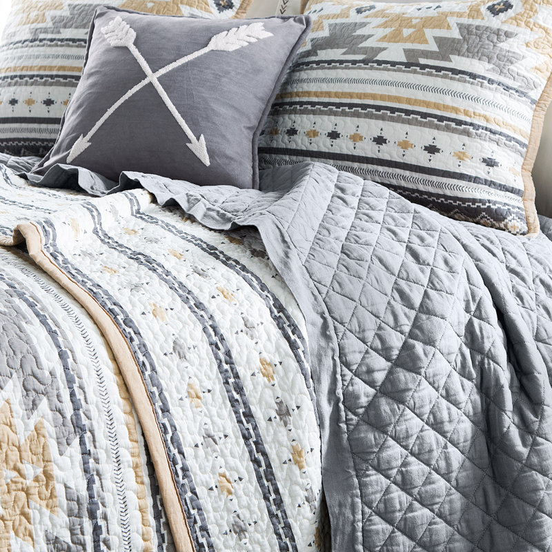 Desert Sage Gray and Tan Cotton Reversible Full Quilt Set