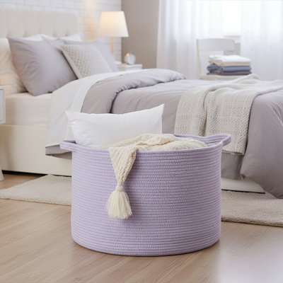 Panier en corde - Rangement tissé robuste avec poignées, pliable et lavable à la machine, pour couvertures, jouets, buanderie et lit pour animaux