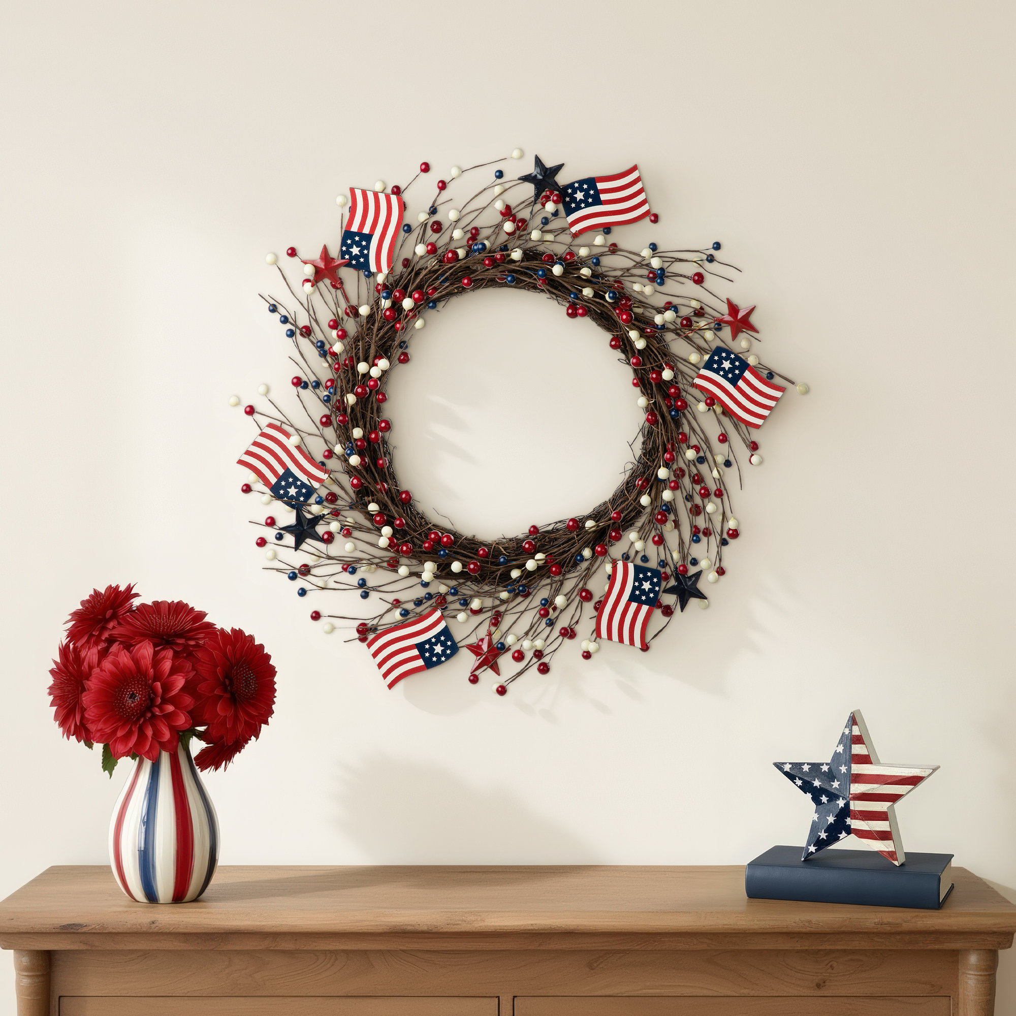 Patriotic/American Independence Day Faux 22'' Wreath