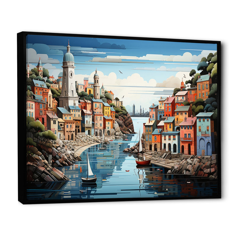 Coastal Minimalisme Harbor Hues I - impression, H 34 po x l 44 po x P 1,5 po, Cadre flottant noir