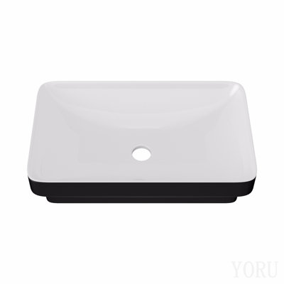 Lavabo de salle de bain semi-encastré en céramique blanc et noir 19 po x 12 po - vasque de comptoir