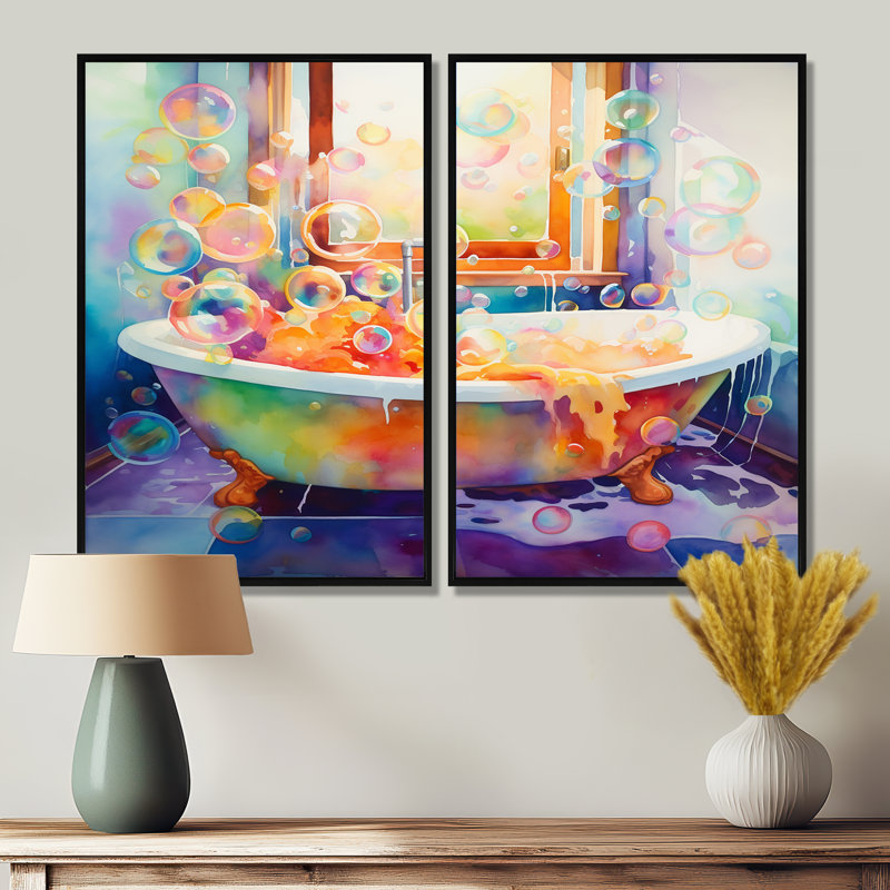 Bath Bathist Bubbles - Décoration murale moderne, Noir, H 36 po x l 48 po, Reproduction encadrée sans passe-partout