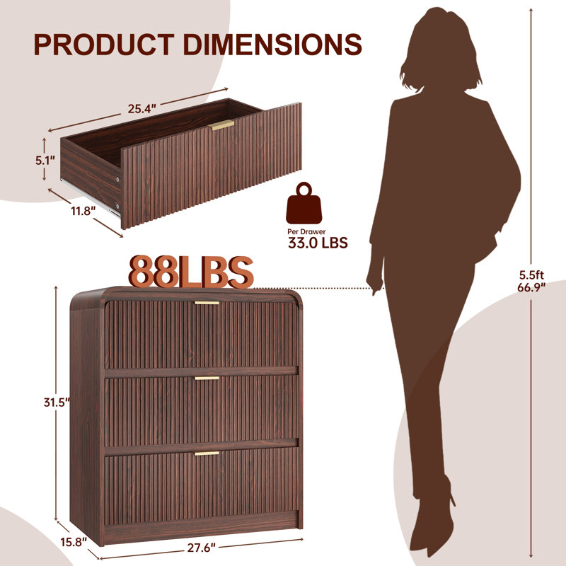 Table de chevet 3 tiroirs pour chambre Ato, l 27,6 pi x P 15,8 po x P 31,5 po, Noyer brun