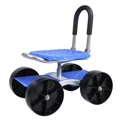 Rolling Garden Seat, Utility Garden Stool with Flat Wheels, Foldable Lazy Garden Seat Stool, Picking Rotary Tool Cart with Storage Shelf, Adjustable Height