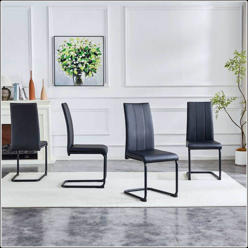 Chaise de salle à manger rembourrée en polyuréthane noir avec pieds thermolaqués noirs - ensemble de 4, Black, Noir, Noir
