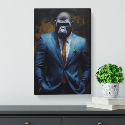 Gorilla in a Suit Painting - Wrapped Canvas