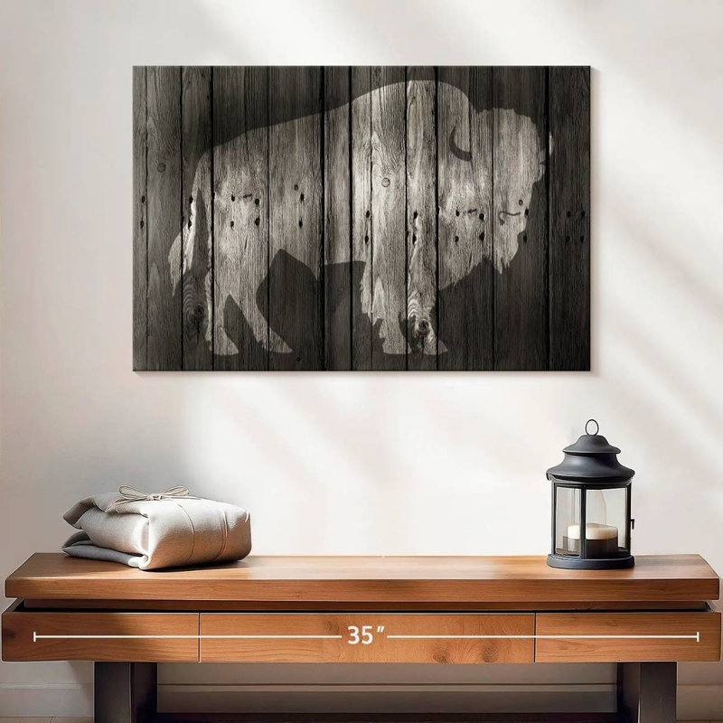 Brampt Bison On Wood, 16" H x 24" W