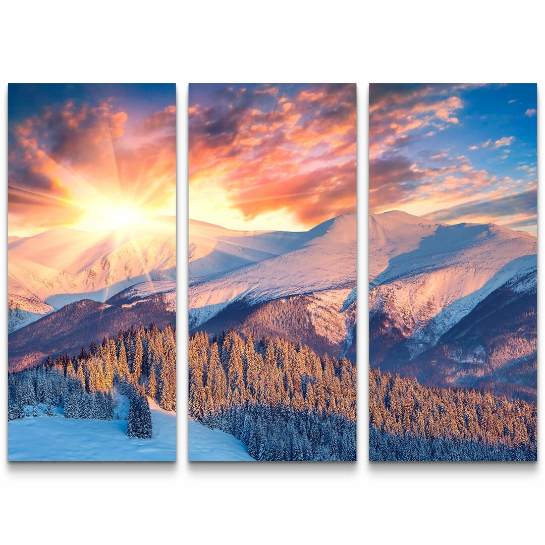 3-tlg. Leinwandbilder-Set Winterlandschaft beim Sonnenaufgang