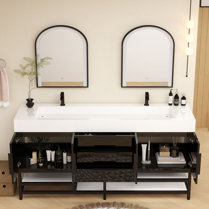 Meuble-lavabo sur pied simple de 72 po Jessica, Gris brillant