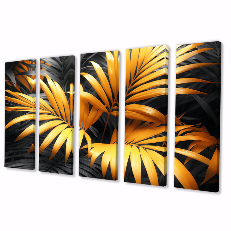 Ensemble d'art mural jaune et gris avec palmiers monochromes - palmiers et palmiers, H 28 po x l 60 po