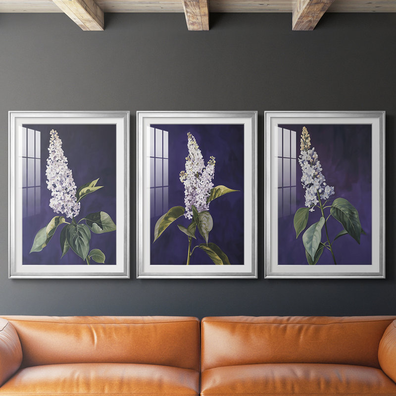 FLORAL Series CCXLI - Impression encadrée sur mesure de qualité supérieure - 3 pièces, H 21 po x l 30 po, Argent argent