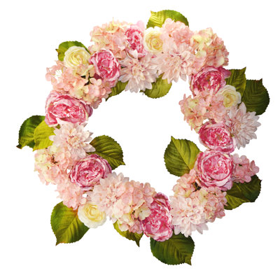 28" Pastel Pink Dahlia Rose Ranunculus Wreath