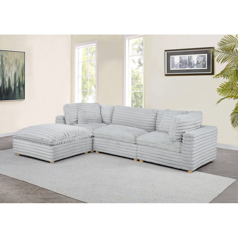 Ensemble modulaire 4 pièces en velours côtelé, Gris clair