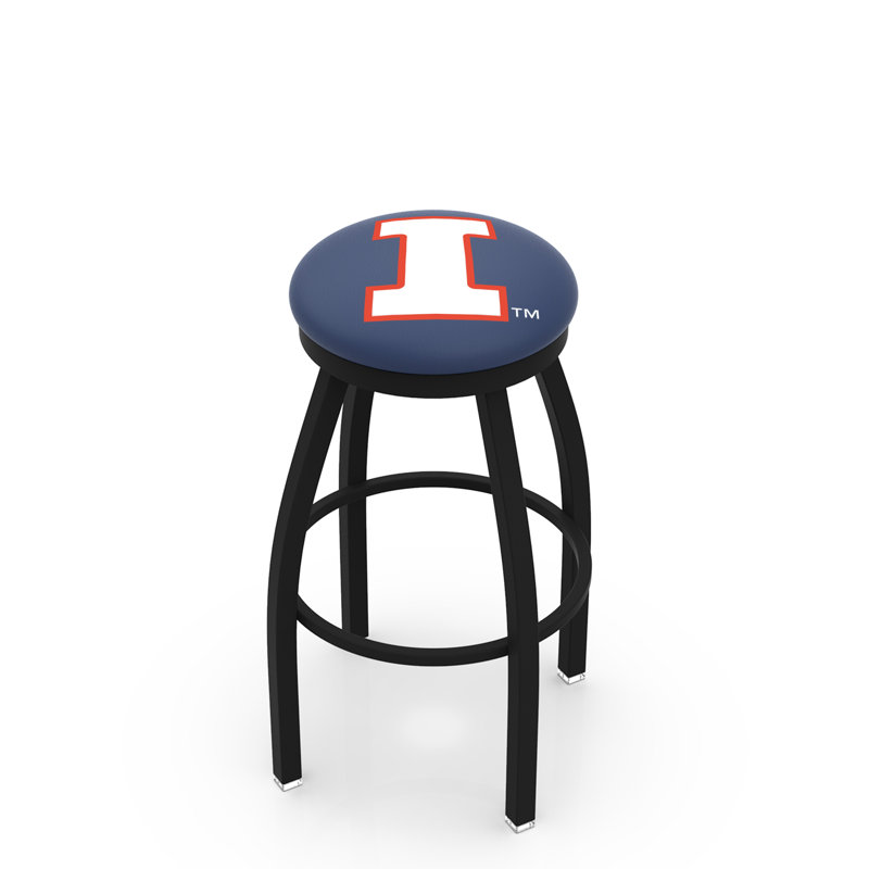 NCAA 30" Swivel Bar Stool, Black Wrinkle, University of Illinois