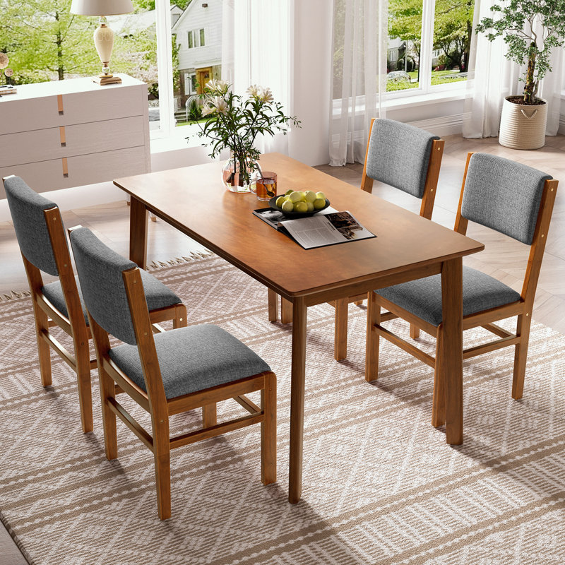 Ensemble de table de salle à manger 5 pièces à structure rectangulaire en bois avec 4 chaises rembourrées