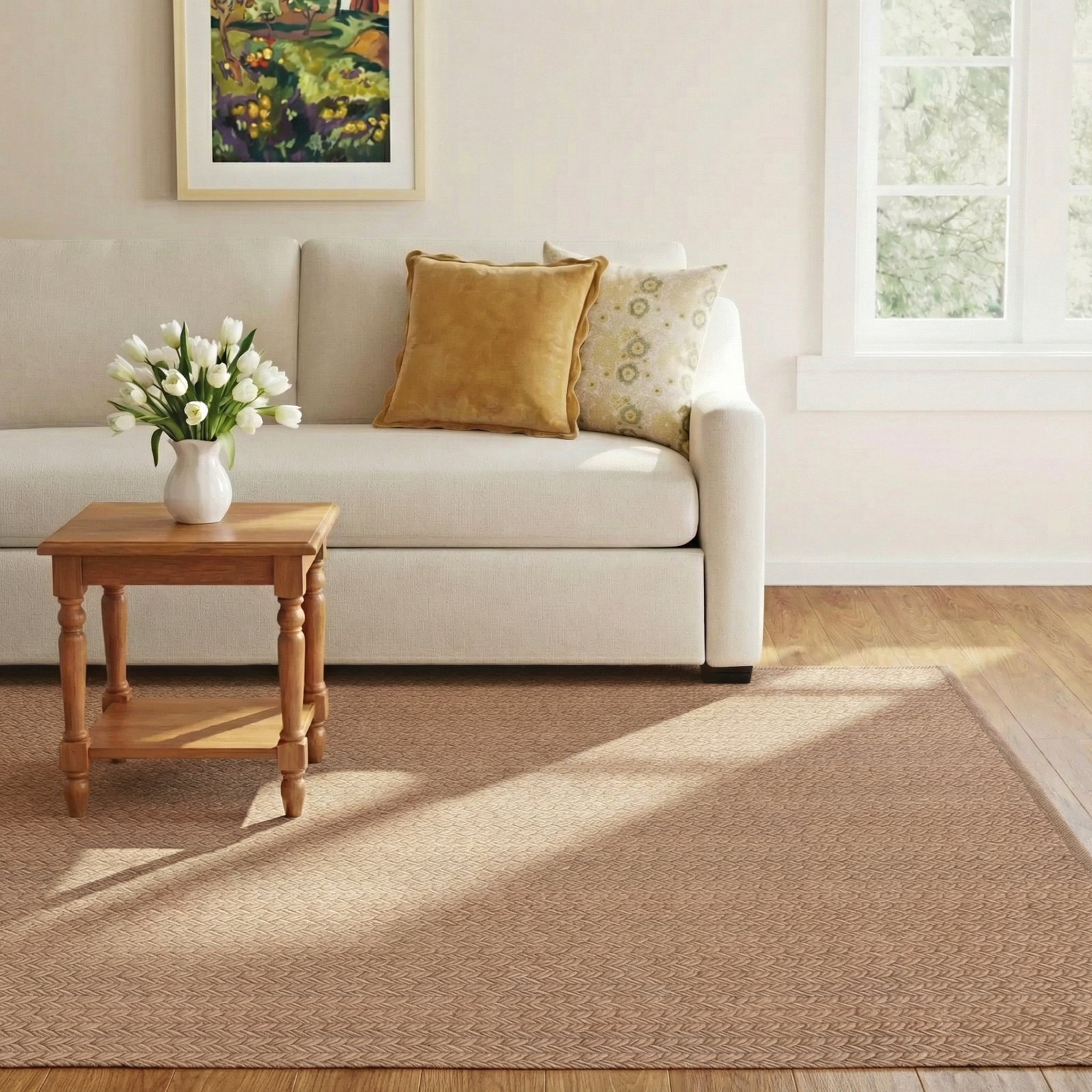 Cullen Light Tan Flatweave Outdoor Rug, Rectangle 6' x 9'