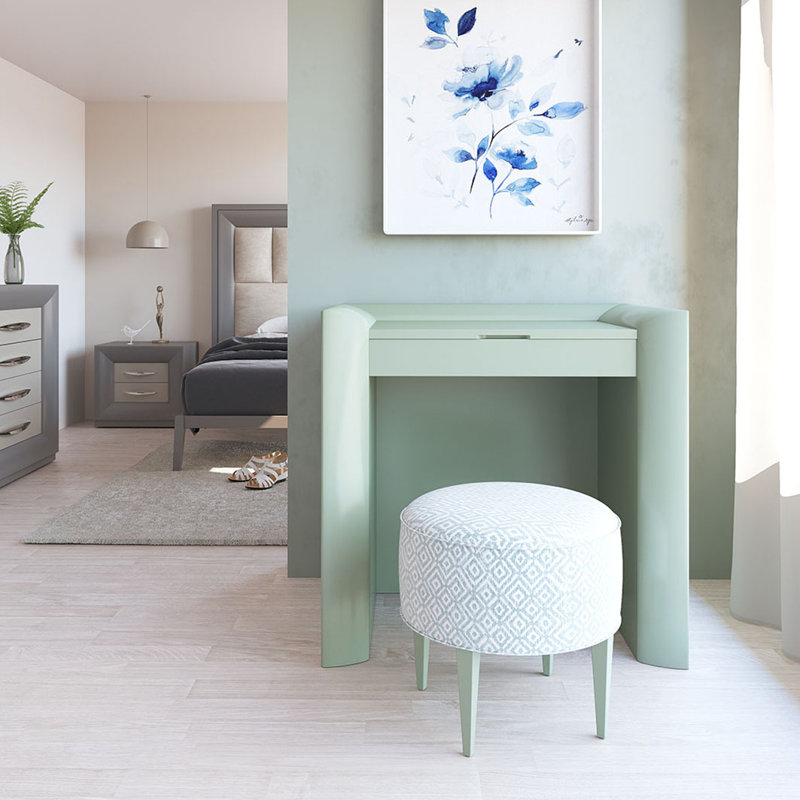 Ensemble coiffeuse avec tabouret et miroir, Mat