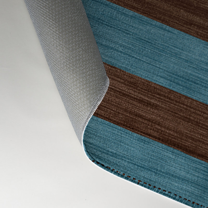 Tapis intérieur / extérieur bleu HorizontalStripes, Rectangle 5 pi x 7 pi