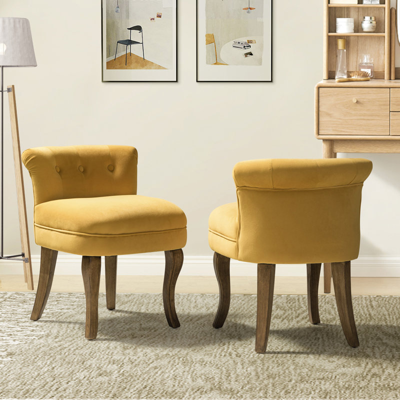 Chaise d'appoint moderne en velours capitonné avec pieds en bois massif, Moutarde