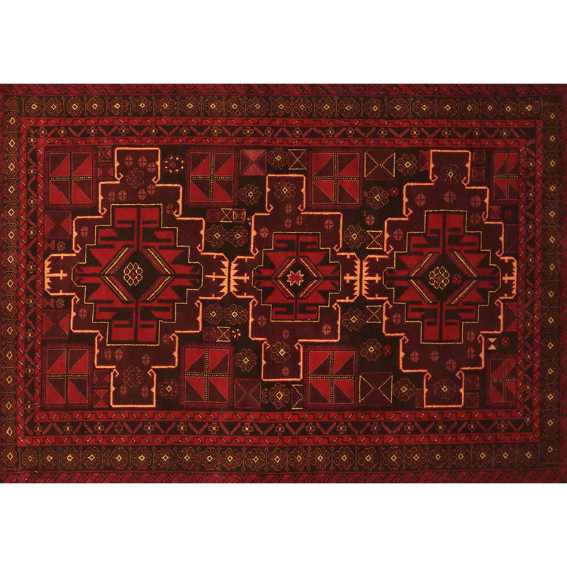 Tapis oriental rouge / brun tissé à la machine 4 pi x 6 pi Beah