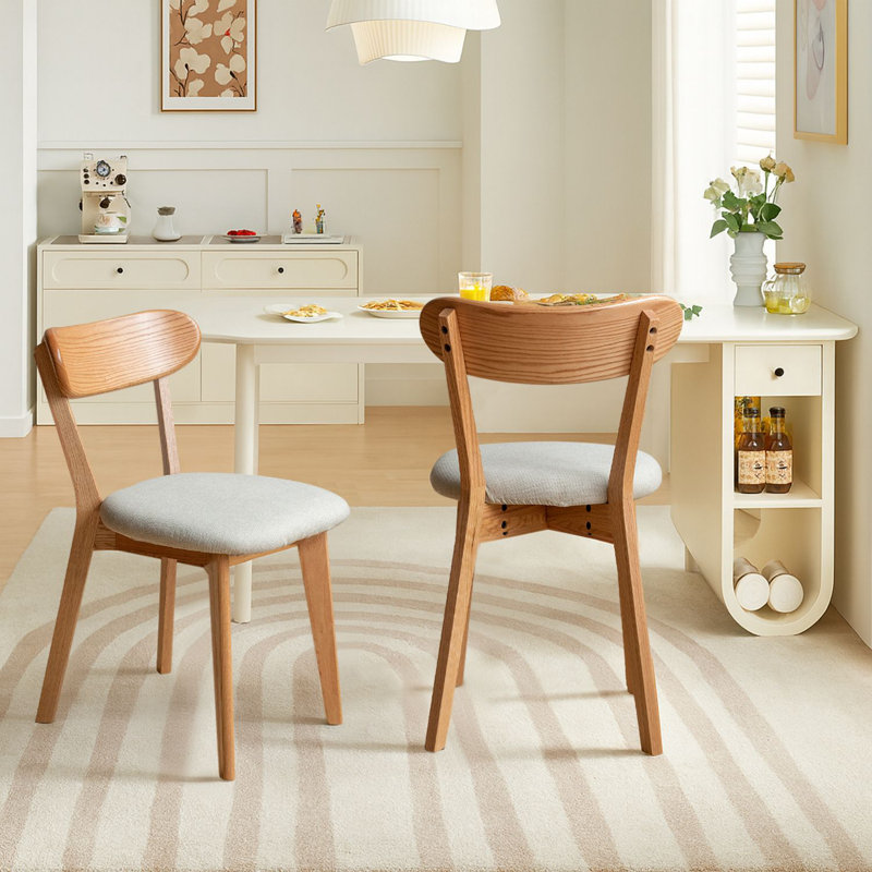 Ensemble de 2 chaises de salle à manger rembourrées avec pieds en chêne, Bois naturel, Beige