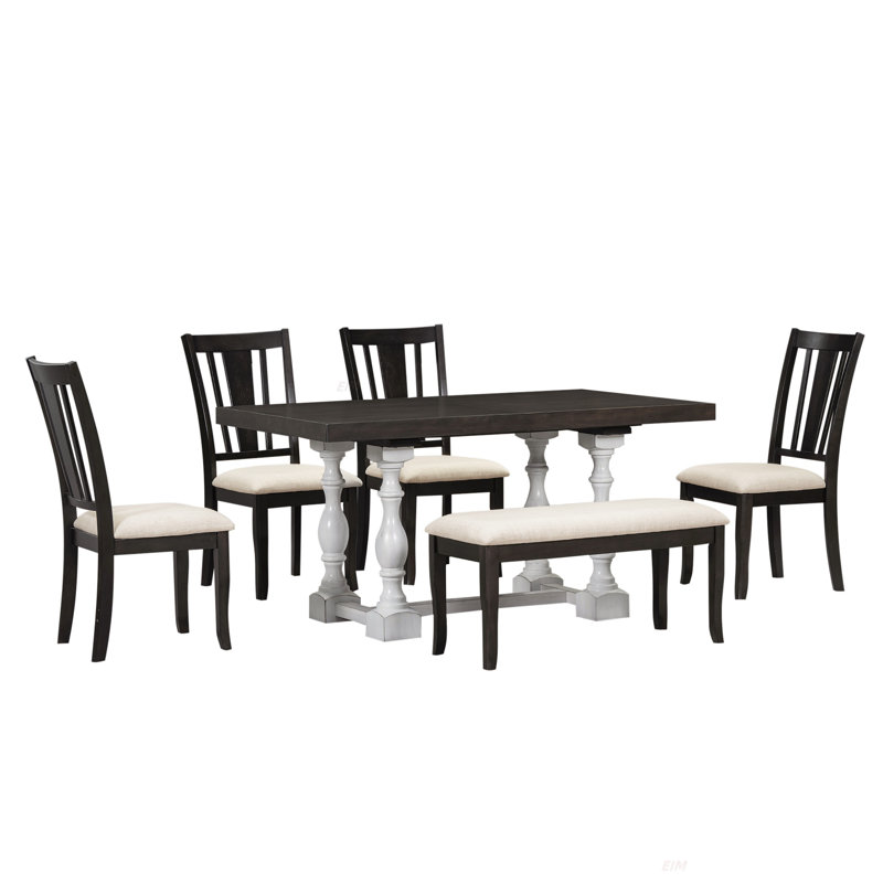 Ensemble de table de salle à manger extensible avec tréteaux 78 pouces Traditional avec une feuille amovible de 18 pouces, chaises de salle à manger rembourrées et banc (ensemble de salle à manger)