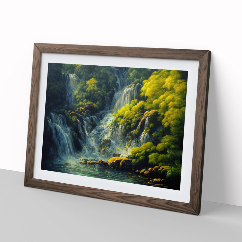 Ethereal Waterfall - Single Picture Frame Print, 46cm H x 64cm W x 2cm D, Walnut