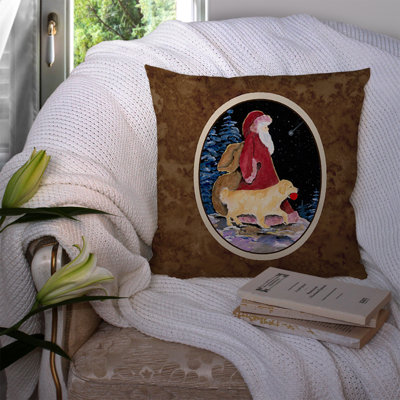Coussin décoratif intérieur/extérieur père noël avec golden retriever