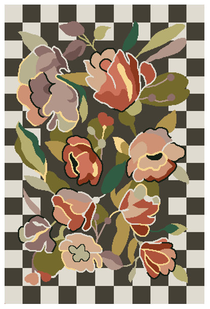 Ranunculus And Checks Rug, Rectangle 2'3" x 3'9"