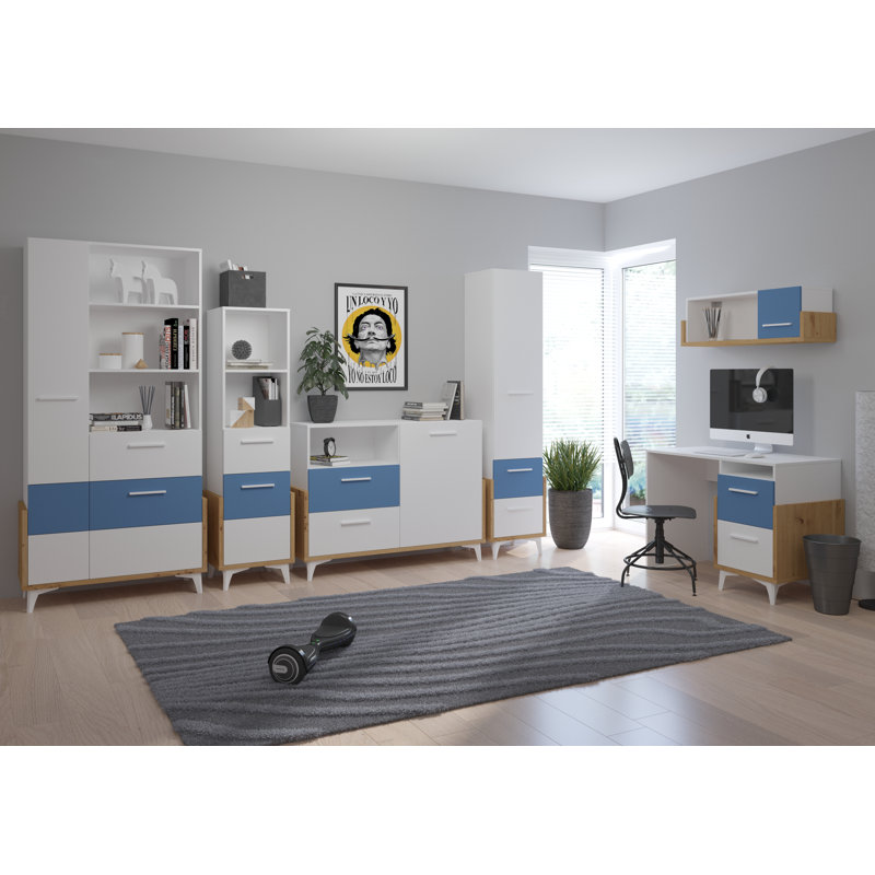 Mazzeo Writing Desk, 76cm H x 105cm W x 57cm D, Blue, Right
