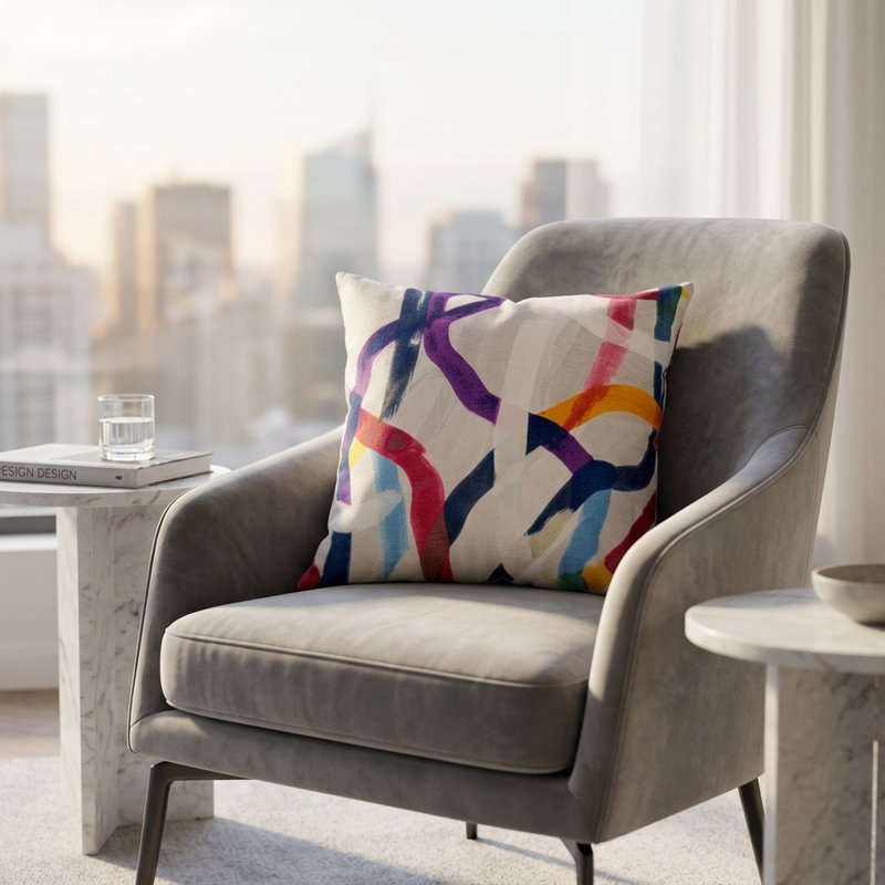 Print Abstract Linen Outdoor Reversible Throw Pillow, 20" x 36"