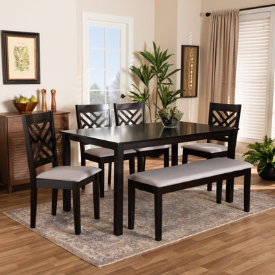 Haisten 6 - Person Rubberwood Solid Wood Dining Set