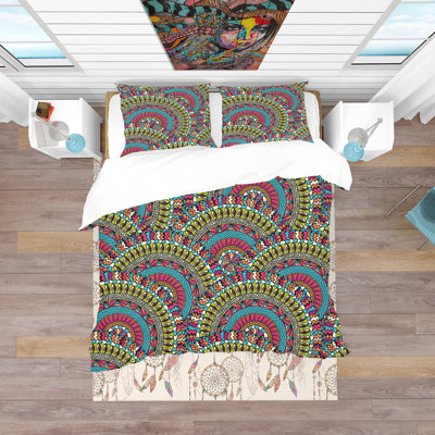 Colorful Ethnicity Round Ornament - Bohemian Abstract Duvet Cover Set - Microfiber Polyester