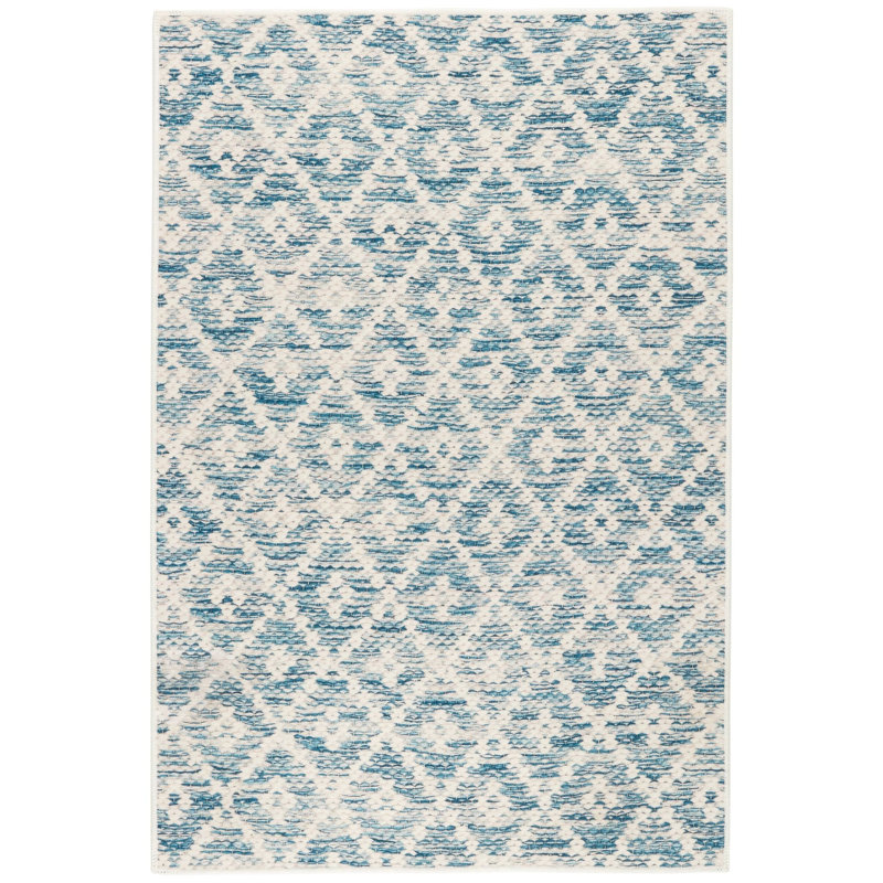 Melange Diamond Blue Machine Washable Rug, Rectangle 6' x 9'