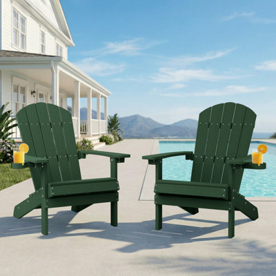 Ensemble de 2 chaises d'extérieur Adirondack pour l'extérieur avec porte-gobelet et chaises pour patio, jardin, foyer extérieur et cour arrière