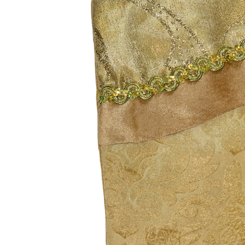 20.5" Gold Etched Velvet Christmas Stocking With Glitter Print And Metallic Trim
