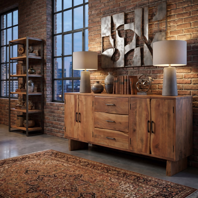 3-drawer 4-door Live Edge Solid Wood Sideboard, Natural
