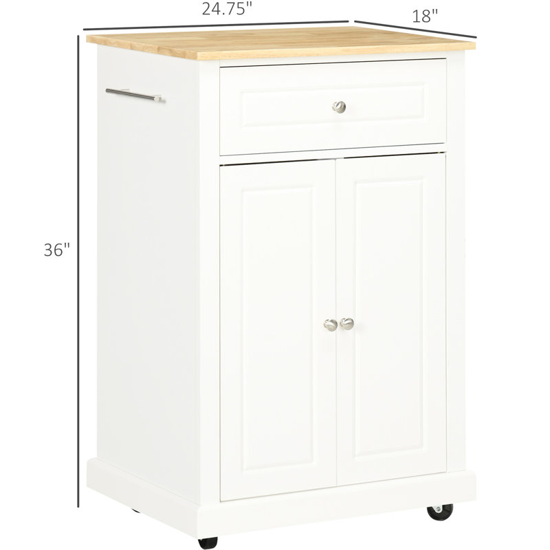 Chariot à ustensiles de cuisine portatif, blanc crème, tiroir, tablette réglable, 2 serviettes, blanc compact