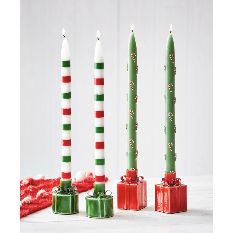  Candy Cane Hand Painted Taper S/2
