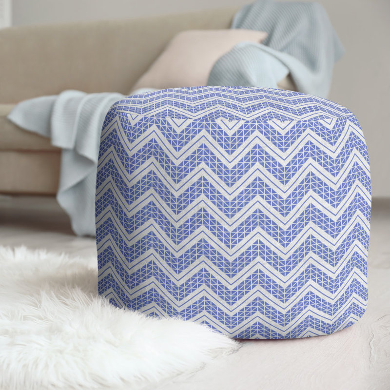 Upholstered Pouf, Light Blue
