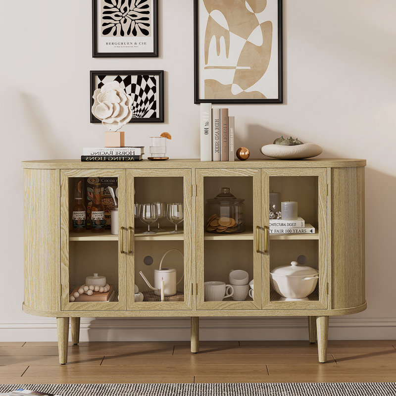 Kiran Sideboard with Glass Doors & Adjustable Shelves, Natural