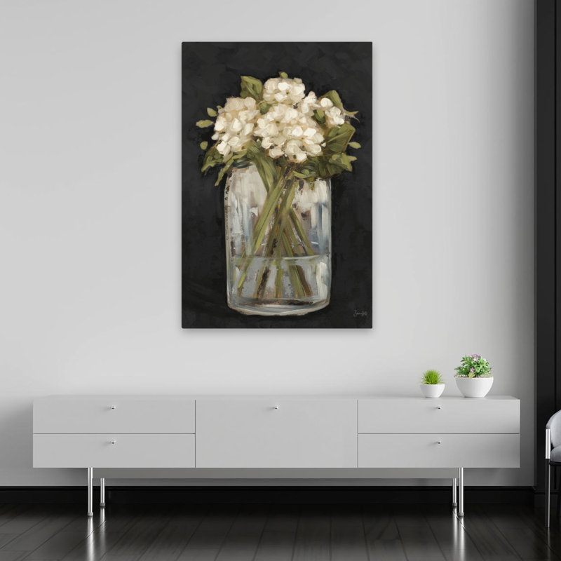 Beauté simplifiée - Bouquet d'hydrangées en verre blanc contemporain, H 60 po x l 40 po