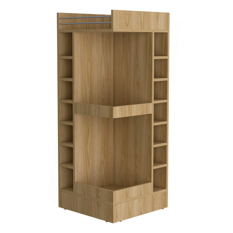 Fm Furniture Lamer Corner Bar Cabinet With Wine Rack And Open Shelf, Natural Wood