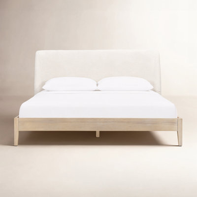 Cloey Linen Upholstered Wingback Oak Bed