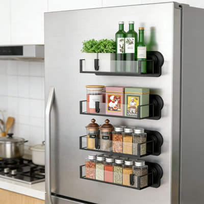 Étagère magnétique à épices pour réfrigérateur et four - Paquet de 4 contenants de rangement transparents avec aimants robustes, organisateur de cuisine compact