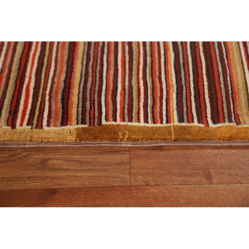 Tapis brun en laine noué à la main de conception unique 3 pi 3 po x 4 pi 7 po New Age