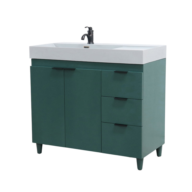 Meuble-lavabo simple 39,37 po avec comptoir en granite, Gris clair, Vert forêt