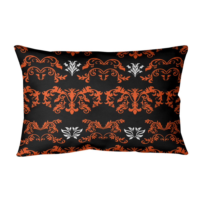 Damask Linen Reversible Pillow Cover, Cotton Twill, Orange/Black/White
